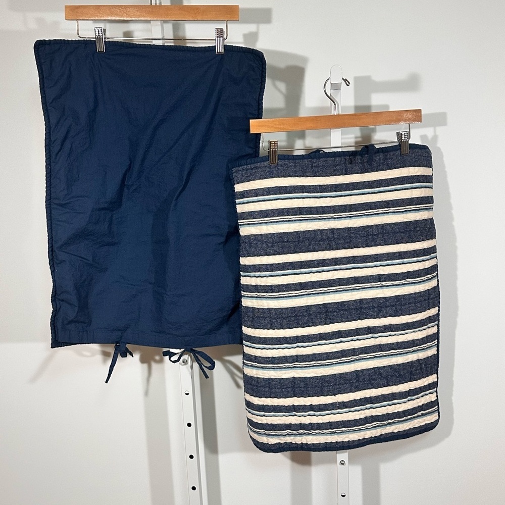 Pair Bee & Willow Home Quilted Cotton Pillow Sham Blue Striped Standard set - Picture 2 of 4
